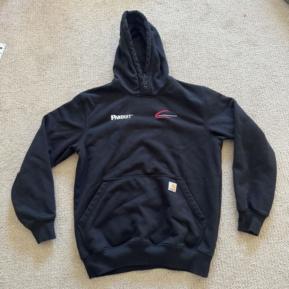 Carhartt Hoodie Mens Medium Black Rain Defender Loose Fit Graphic Logo